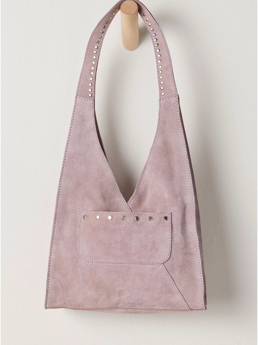 Free People We the Free Knox Studded Suede Shoulder Bag, grey, nwt